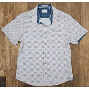 7Diamonds 4 Way Stretch Shirt Mens L Ivory Blue Button Up Algorithm Woven